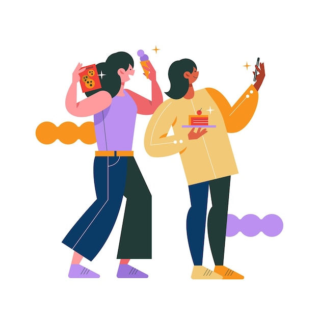 Flat people taking photos with smartphone