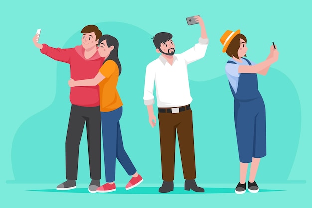 Free Vector flat people taking photos with smartphone