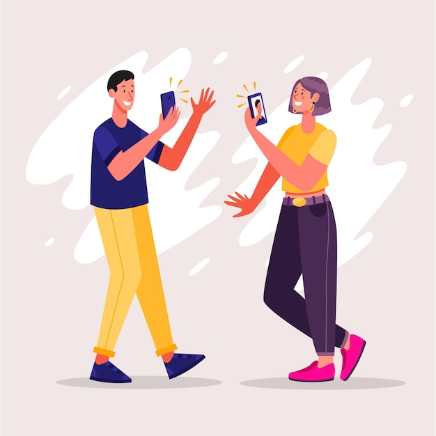 Flat people taking photos with smartphone