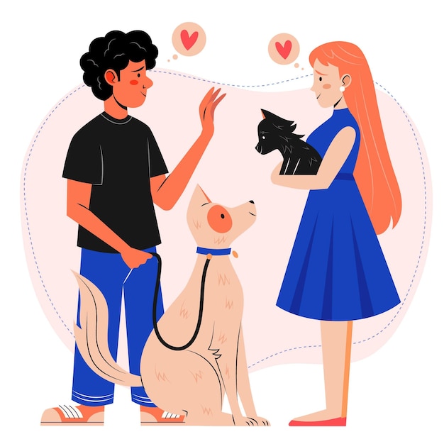 Flat people with cute pets