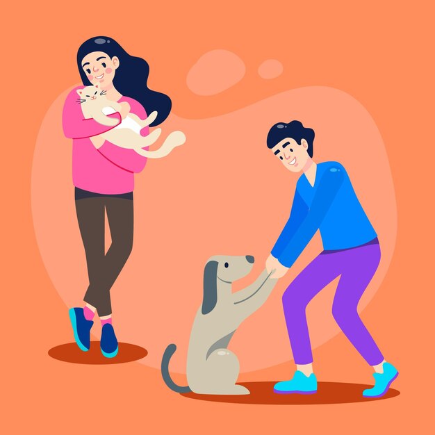 Flat people with cute pets