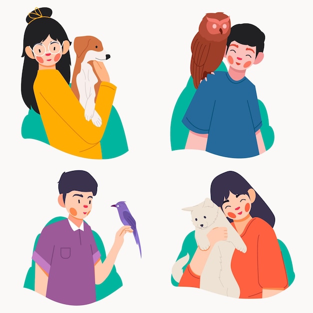 Flat people with pets collection