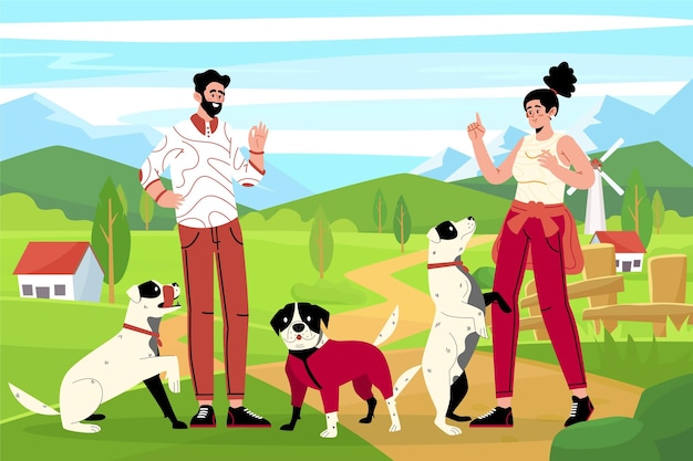 Free Vector flat people with pets illustration