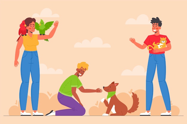 Free Vector flat people with pets outside