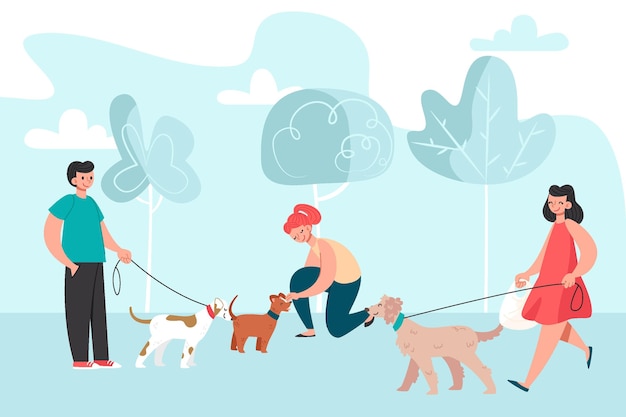 Flat people with pets in park