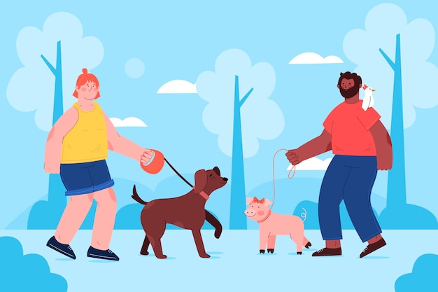 Free Vector flat people with pets in park