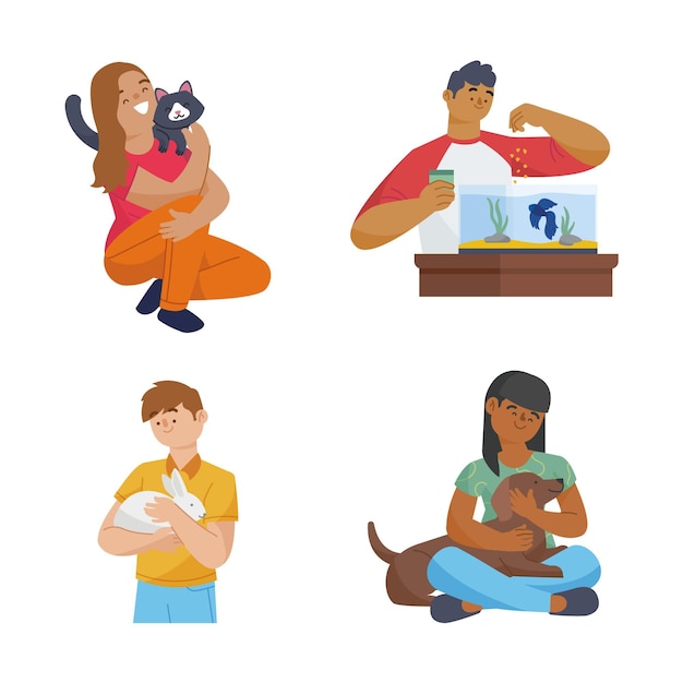 Flat people with pets set