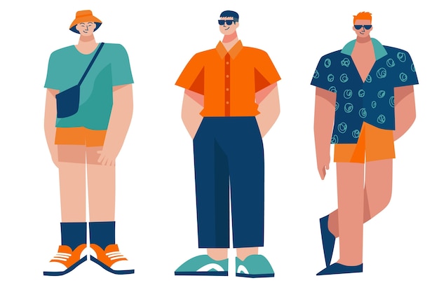 Flat people with summer clothes collection