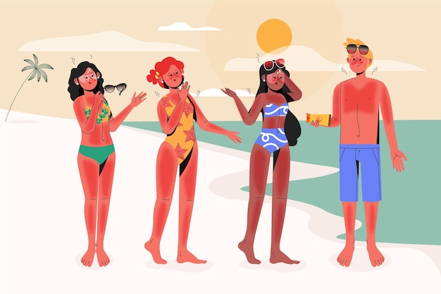 Flat people with a sunburn pack