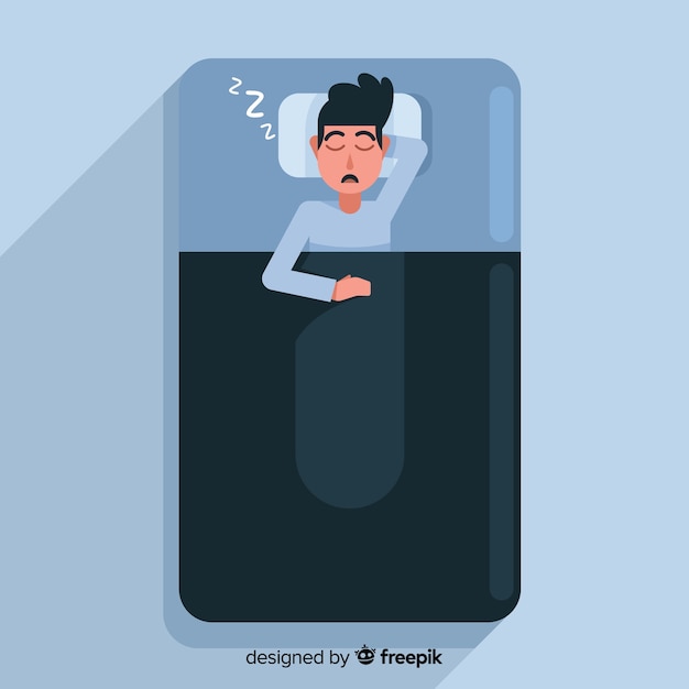 Flat person sleeping in bed background