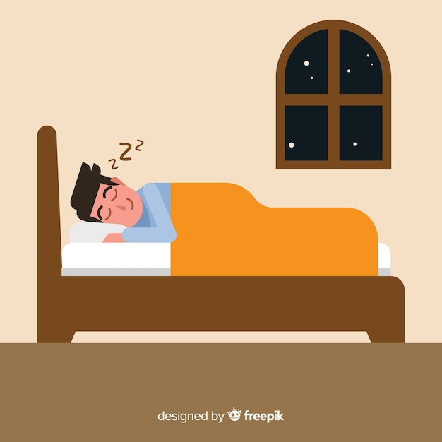 Flat person sleeping in bed background