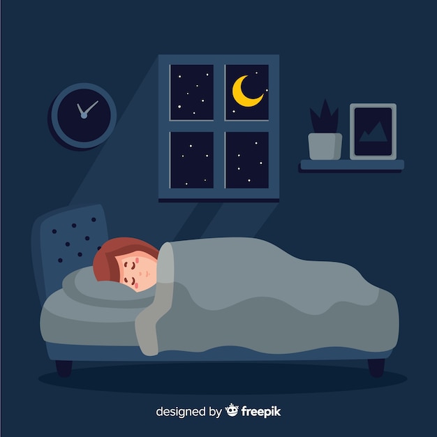 Flat person sleeping in bed background