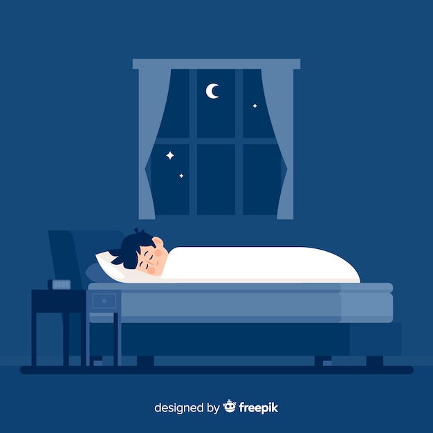 Free Vector flat person sleeping at night in bed background