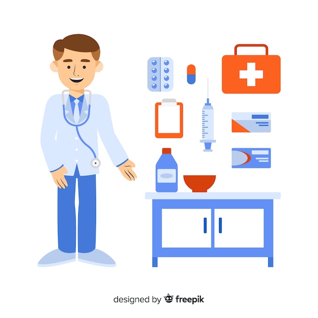 Flat pharmacist attending customers background