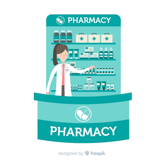 Free vector flat pharmacist attending customers background