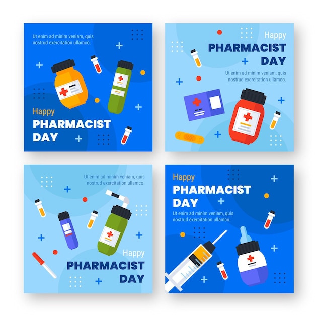 Free Vector flat pharmacist day instagram posts collection