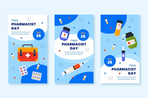 Free Vector flat pharmacist day instagram stories collection