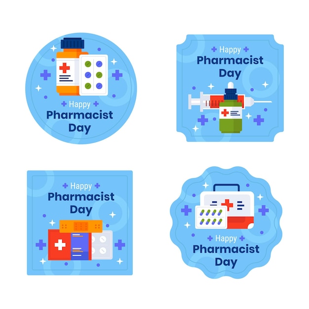 Free Vector flat pharmacist day labels collection