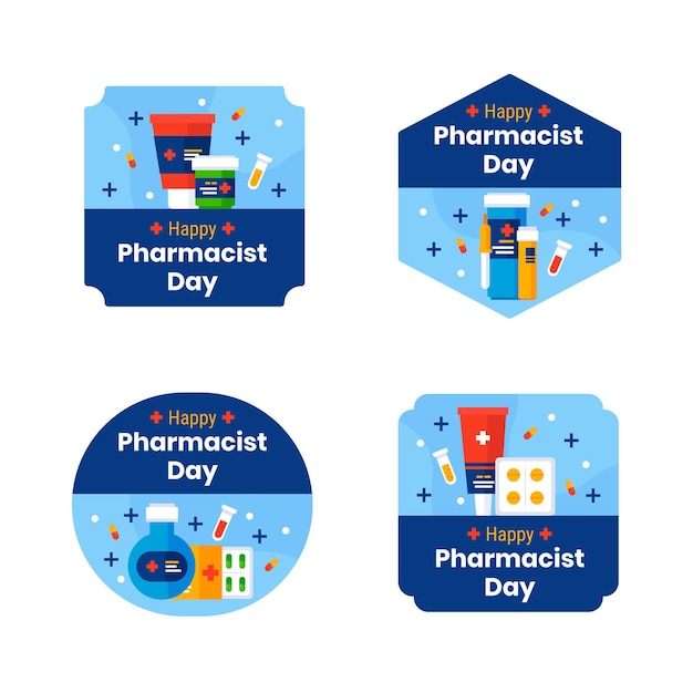 Free Vector flat pharmacist day labels collection