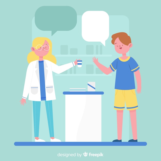 Free Vector flat pharmacist with speech bubbles