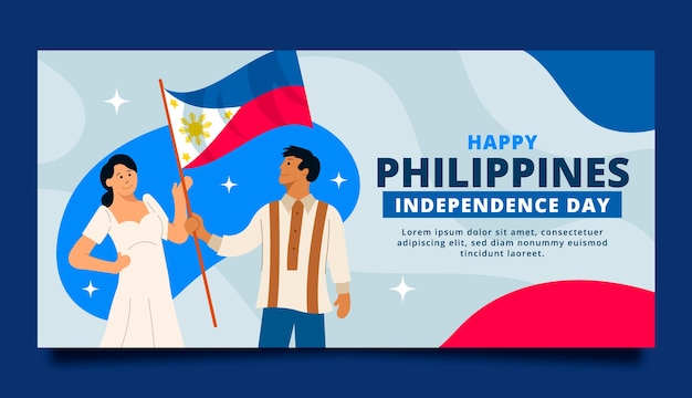 Flat philippine independence day horizontal banner template