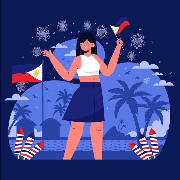 Free Vector flat philippine independence day illustration with person holding flag