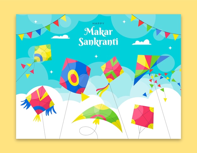 Free Vector flat photocall template for makar sankranti festival