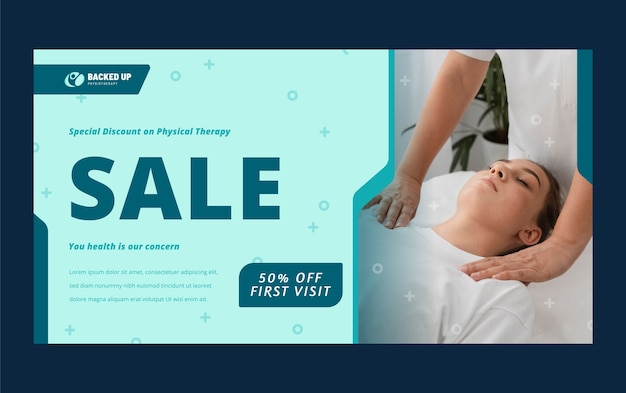 Free Vector flat physiotherapist horizontal sale banner template