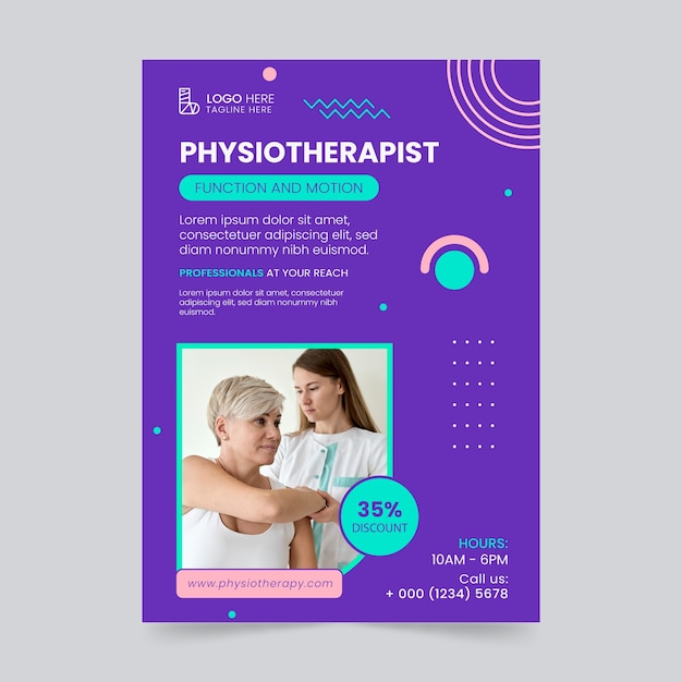 Flat physiotherapist vertical poster template