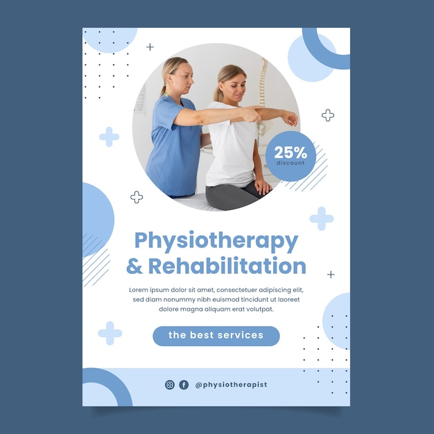 Flat physiotherapist vertical poster template