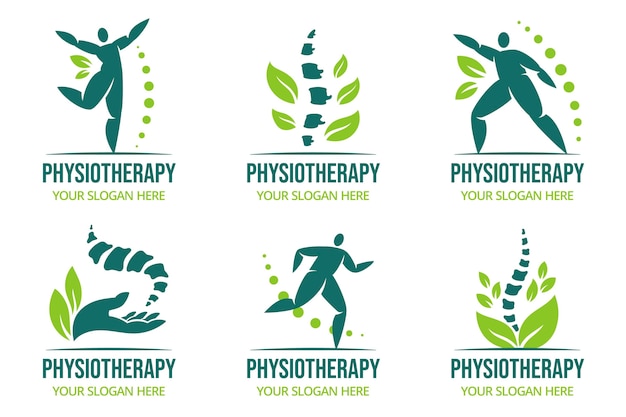 Flat physiotherapy logo collection