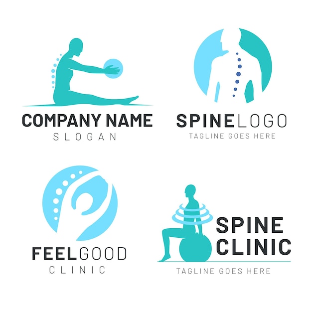 Flat physiotherapy logo pack