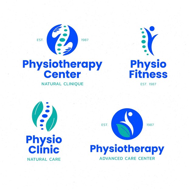 Flat physiotherapy logo template set