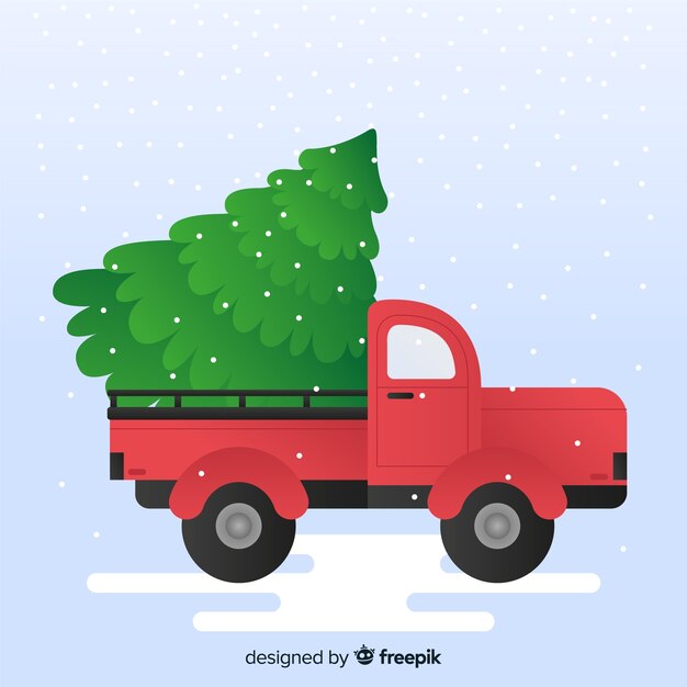 Flat pickup truck with christmas tree