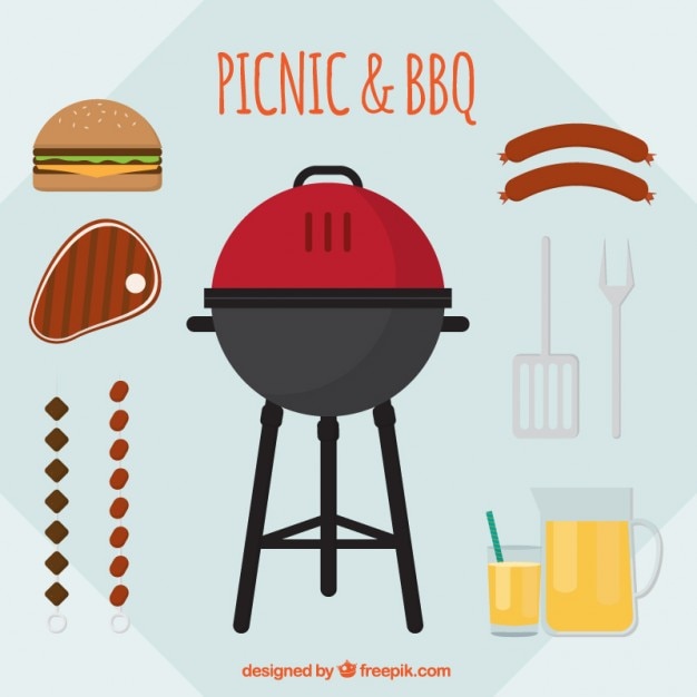 Free Vector flat picnic and bbq elements