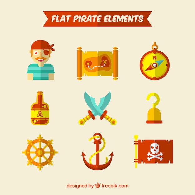 Free Vector flat pirate elements collection