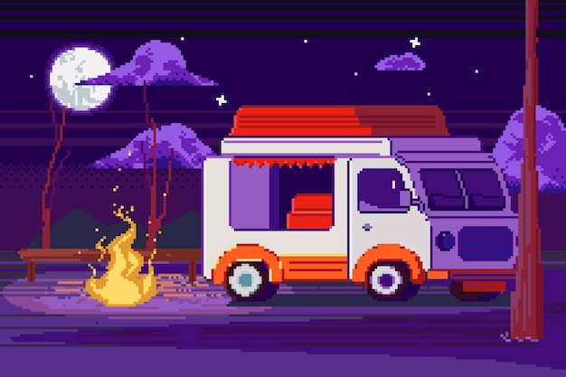 Flat pixel art summer scene