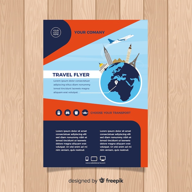 Free Vector flat plane around the globe travel flyer