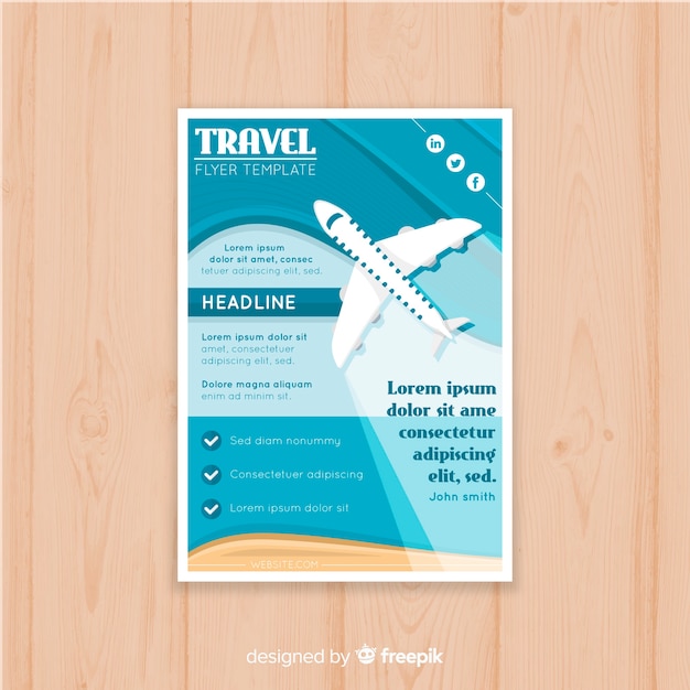 Free Vector flat plane travel flyer template