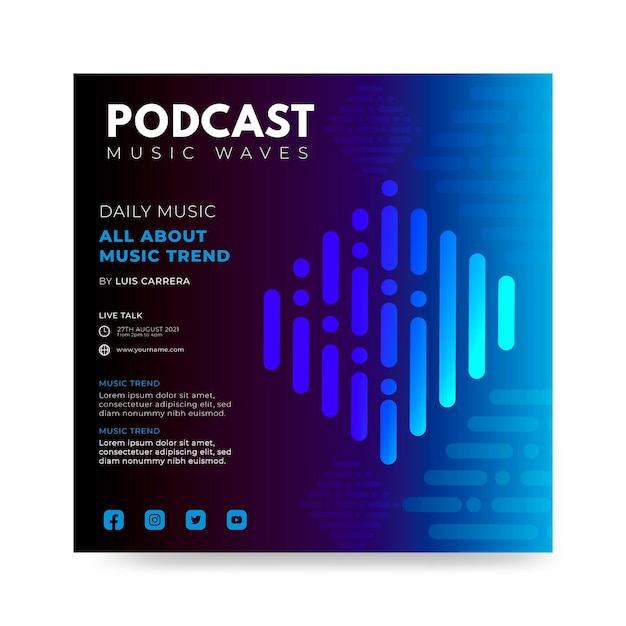 Free Vector flat podcast music squared flyer