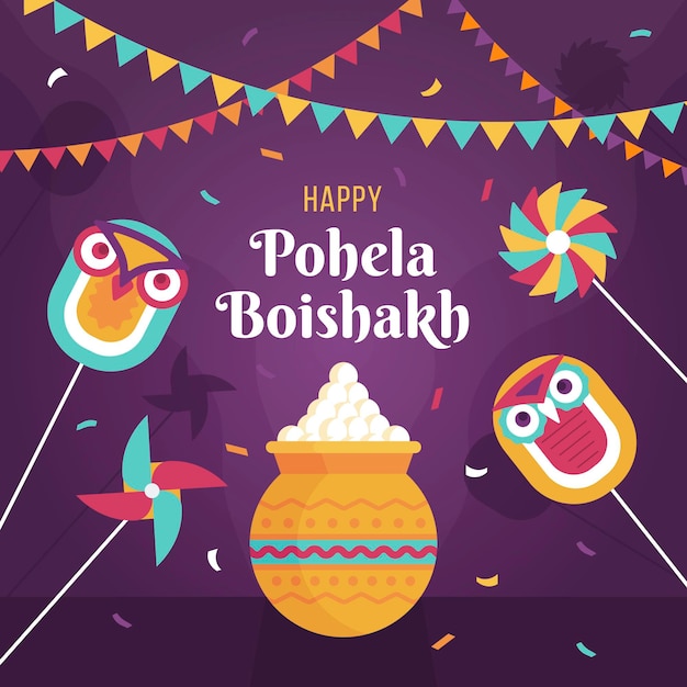 Flat pohela boishakh illustration