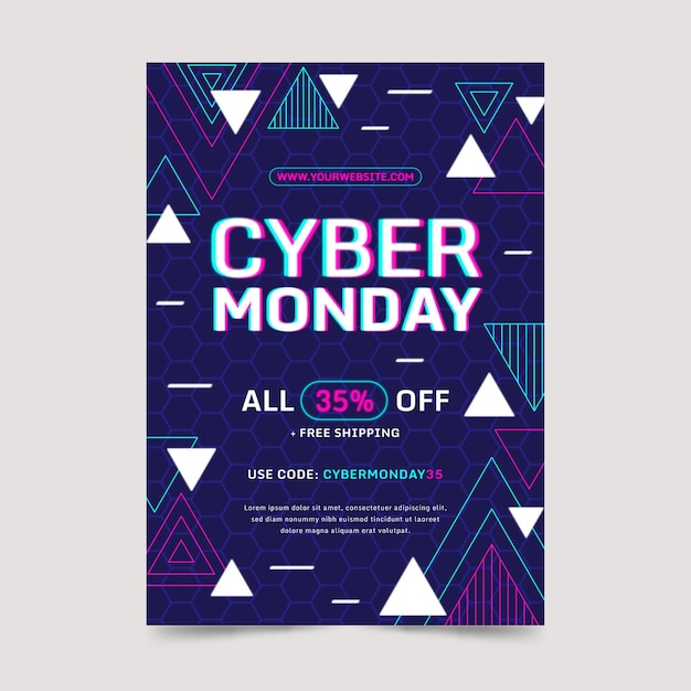 Free vector flat polygonal cyber monday vertical poster template