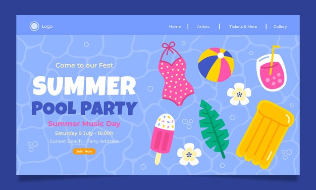 Flat pool party landing page template