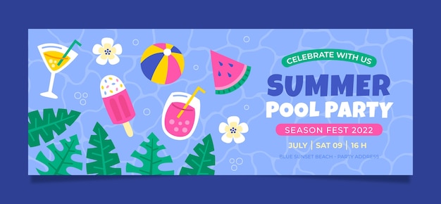 Free vector flat pool party social media cover template