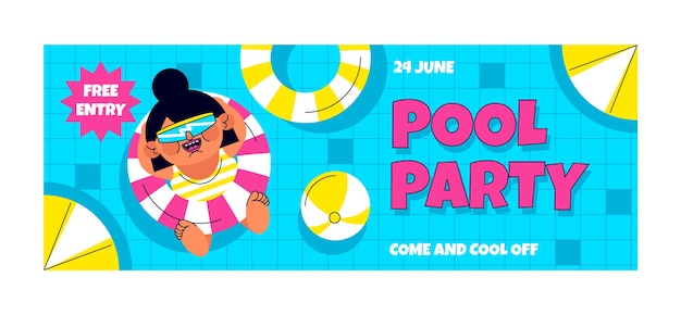 Free vector flat pool party social media cover template