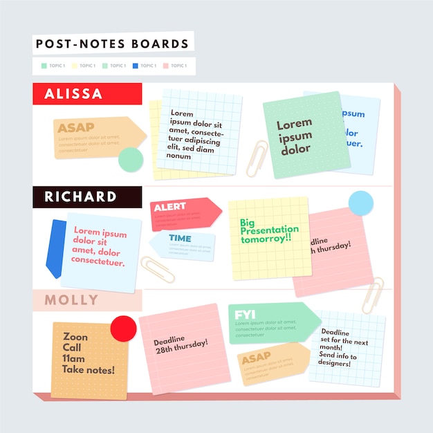 Free Vector flat post-its boards infographics