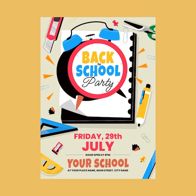 Free Vector flat poster template for back to school event