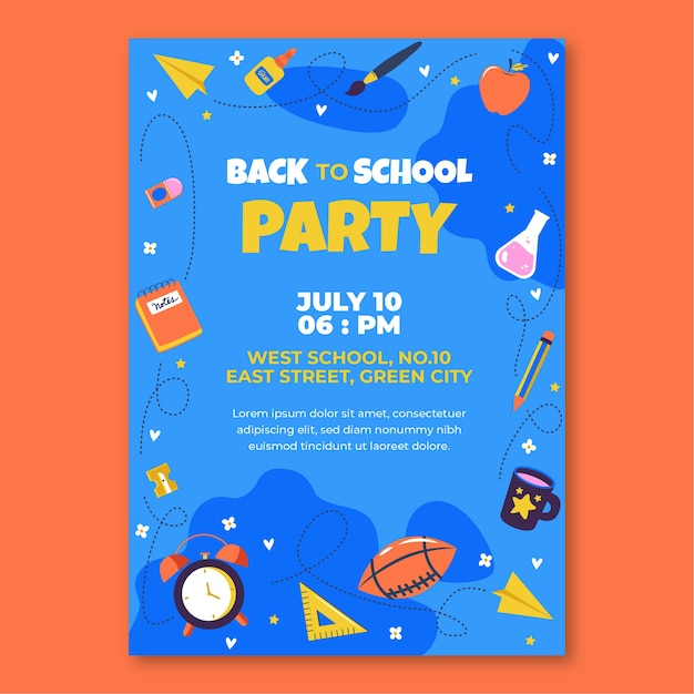 Flat poster template for back to school event