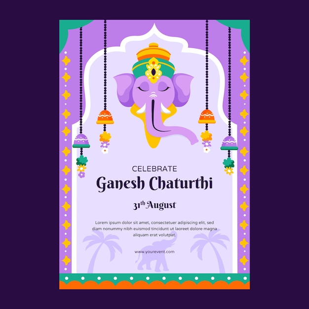 Flat poster template for ganesh chaturthi celebration