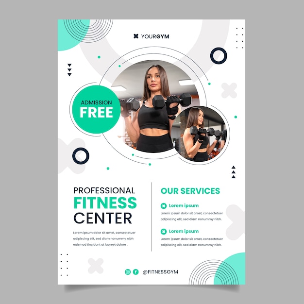 Free Vector flat poster template for gym and exercise